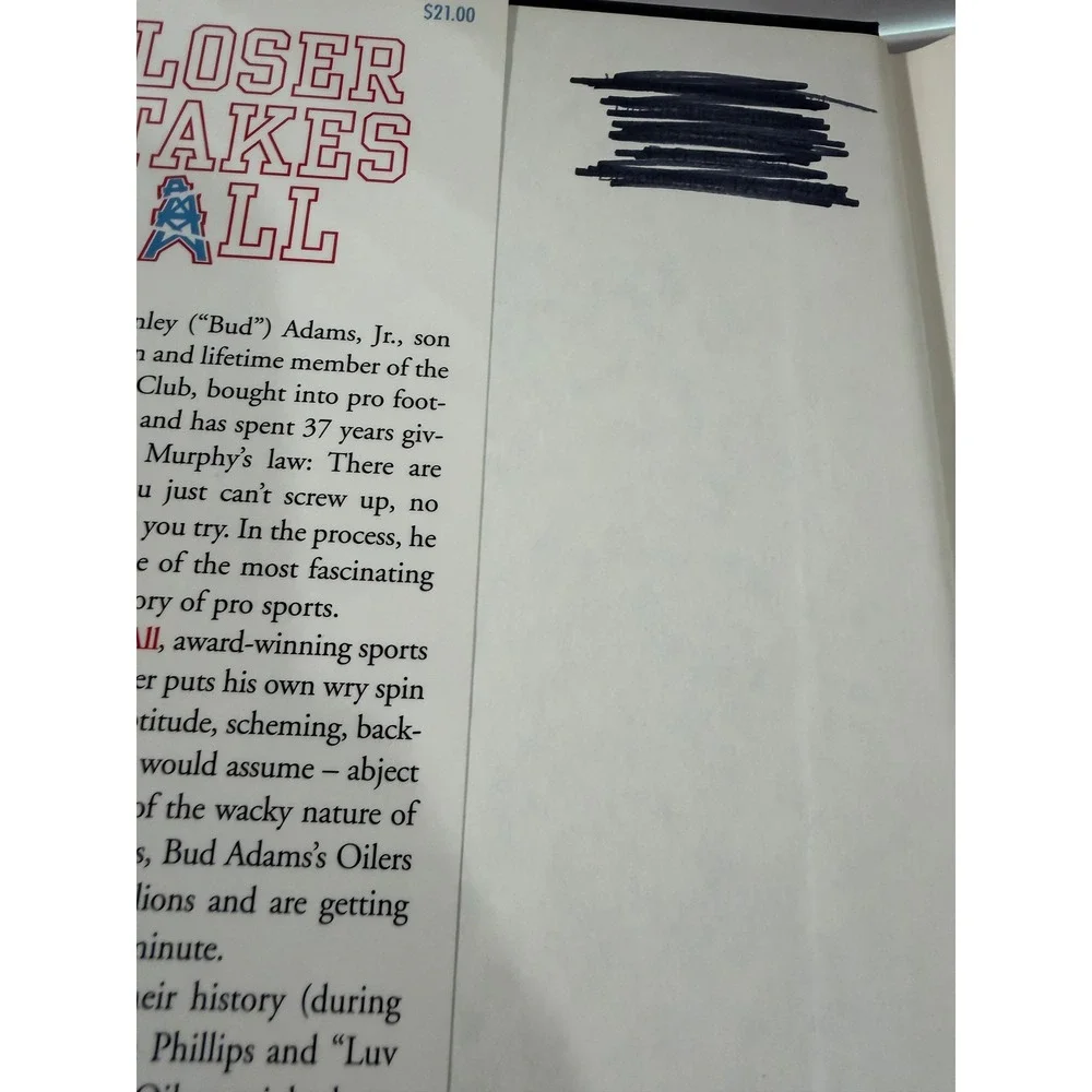 Loser Takes All Ed Fowler Signed Hardcover Bud Adams Houston Oilers Football